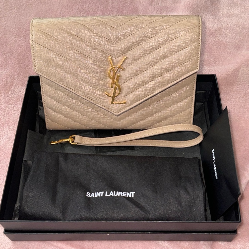 Saint Laurent Flap Pouch in Quilted Embossed Leather YSL